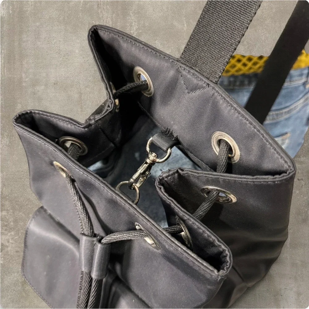 Y2K Bebe Sport nylon black mini‎ backpack drawstring bag